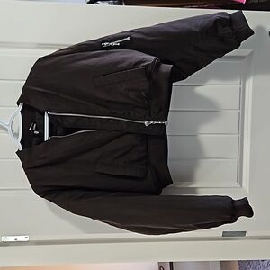 Divided Brown Cropped Puffer Bomber Jacket Size Large